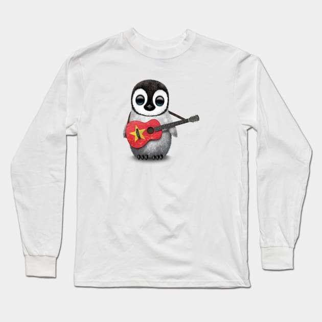 Baby Penguin Playing Vietnamese Flag Guitar Long Sleeve T-Shirt by jeffbartels